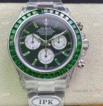 IPK Factory Rolex Daytona Swiss 7750 Replica Watch 904L Stainless Steel Green Diamond Bezel 40mm